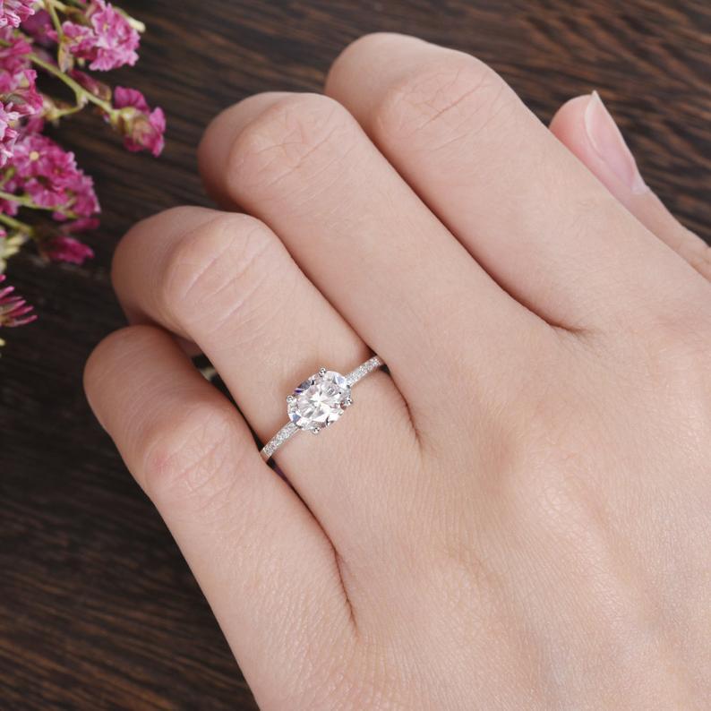 0.75 CT Oval Pave Setting Moissanite Engagement Ring