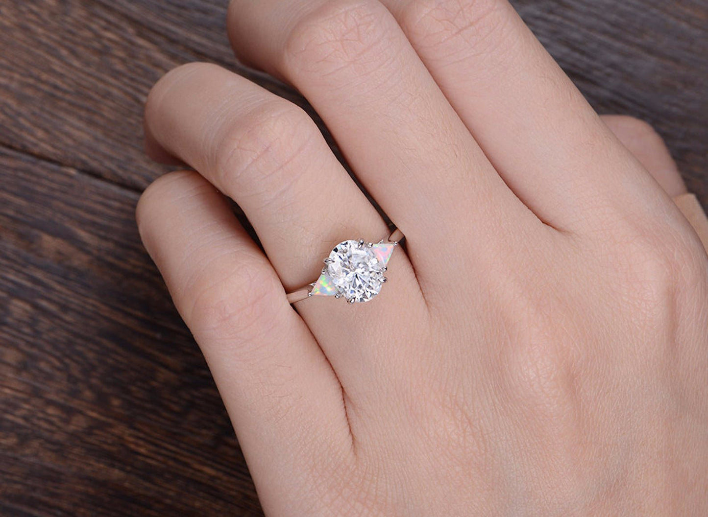 0.75 CT Oval Three Stone Moissanite Engagement Ring