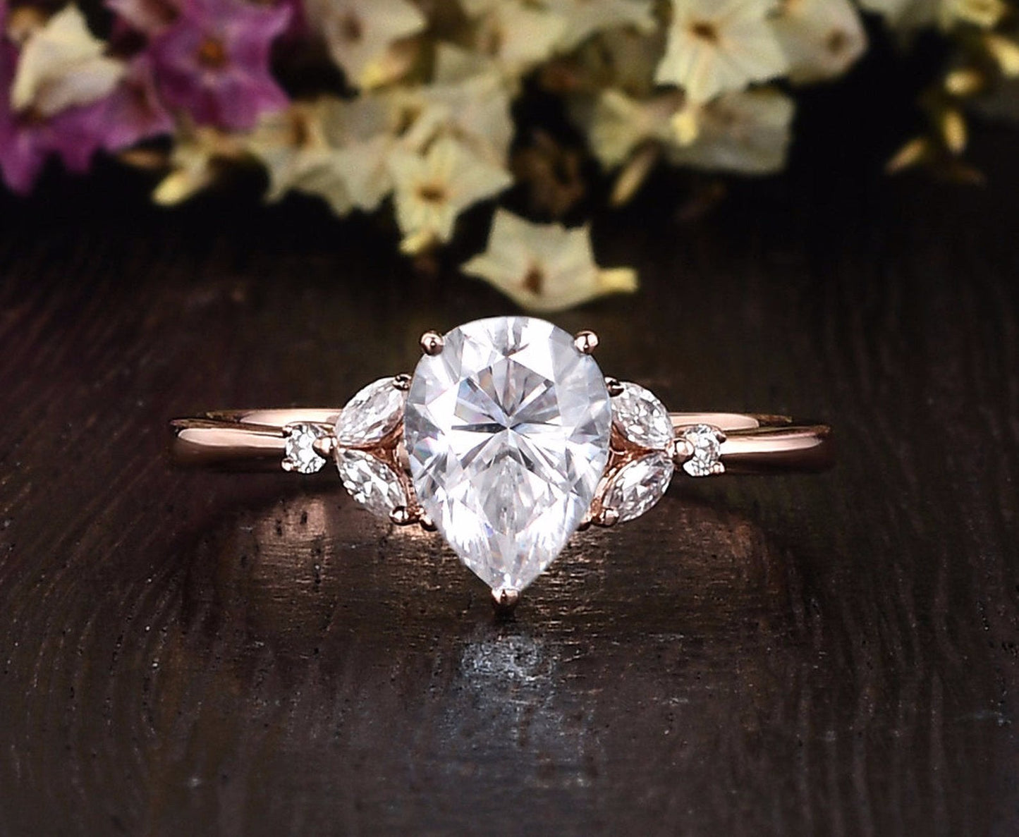 0.75 CT Pear Cluster Moissanite Engagement Ring