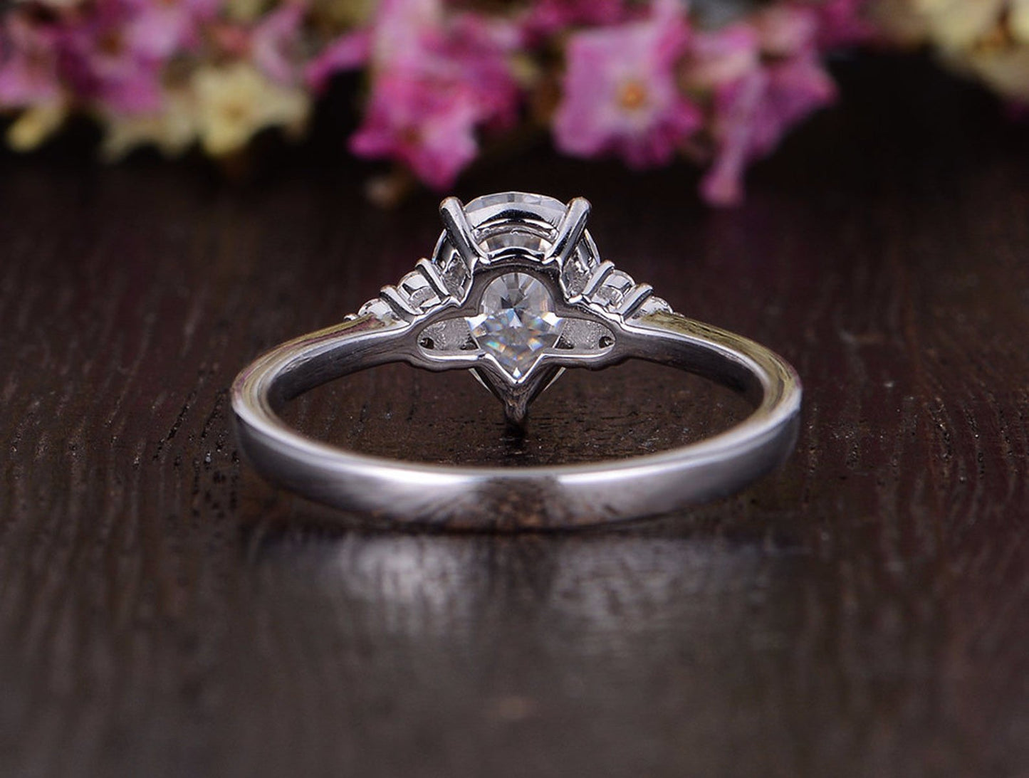 0.75 CT Pear Cluster Moissanite Engagement Ring