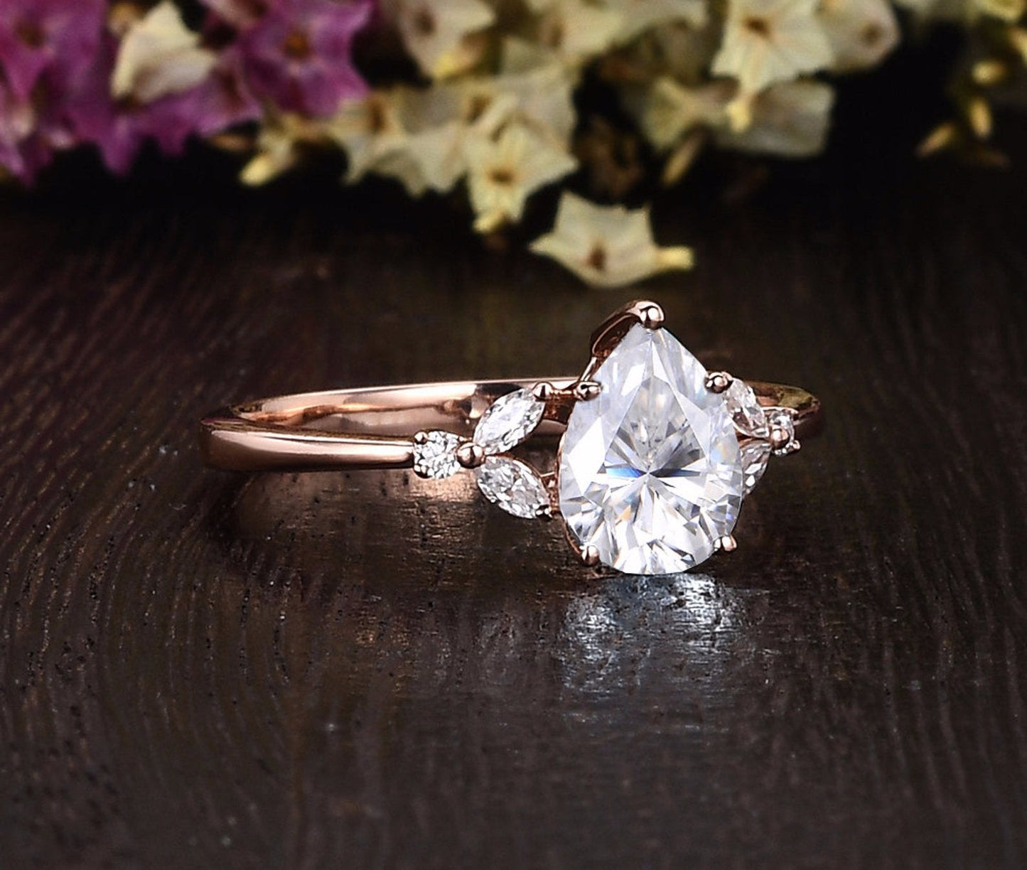 0.75 CT Pear Cluster Moissanite Engagement Ring