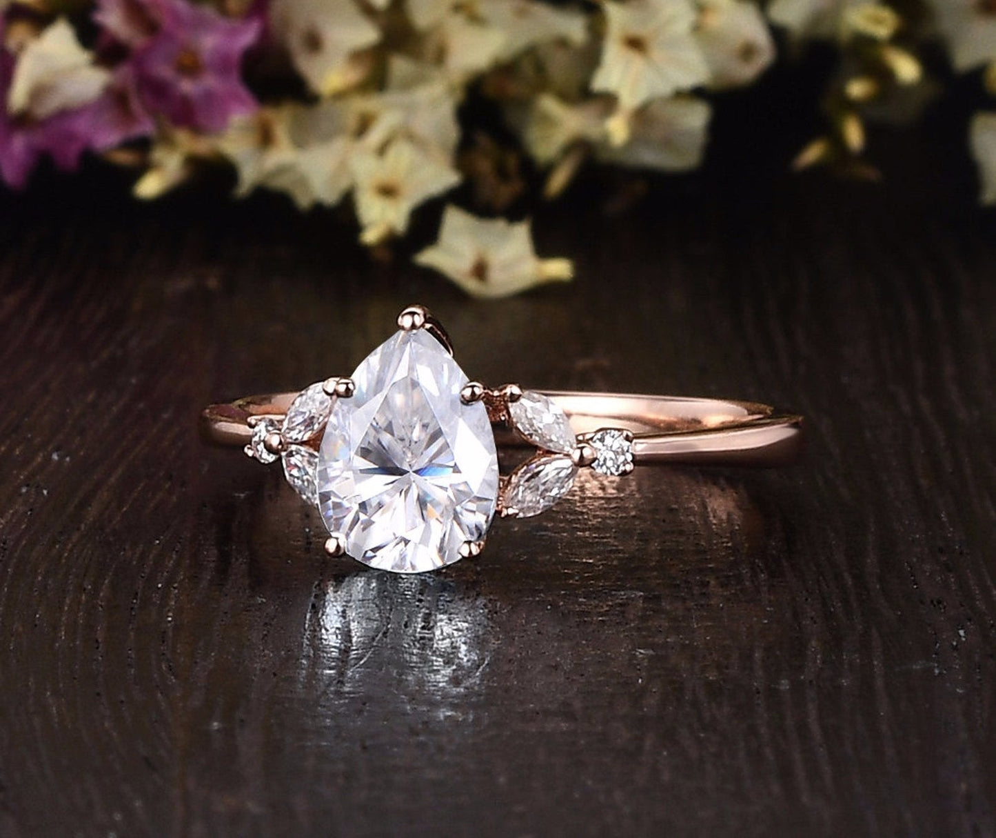 0.75 CT Pear Cluster Moissanite Engagement Ring