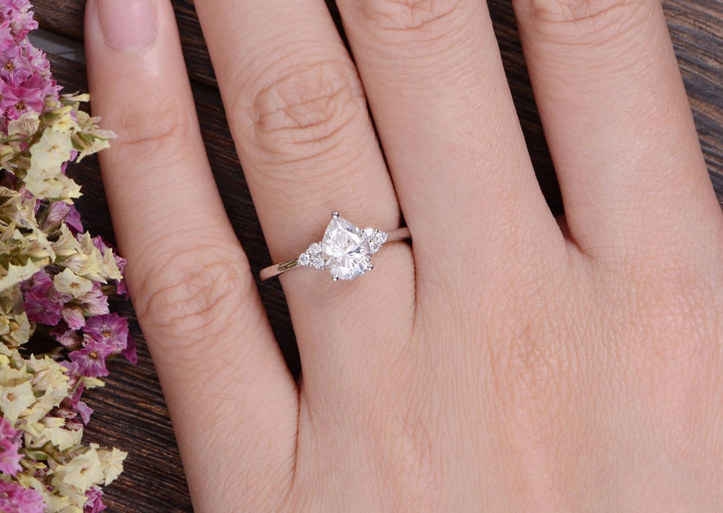 0.75 CT Pear Cluster Moissanite Engagement Ring