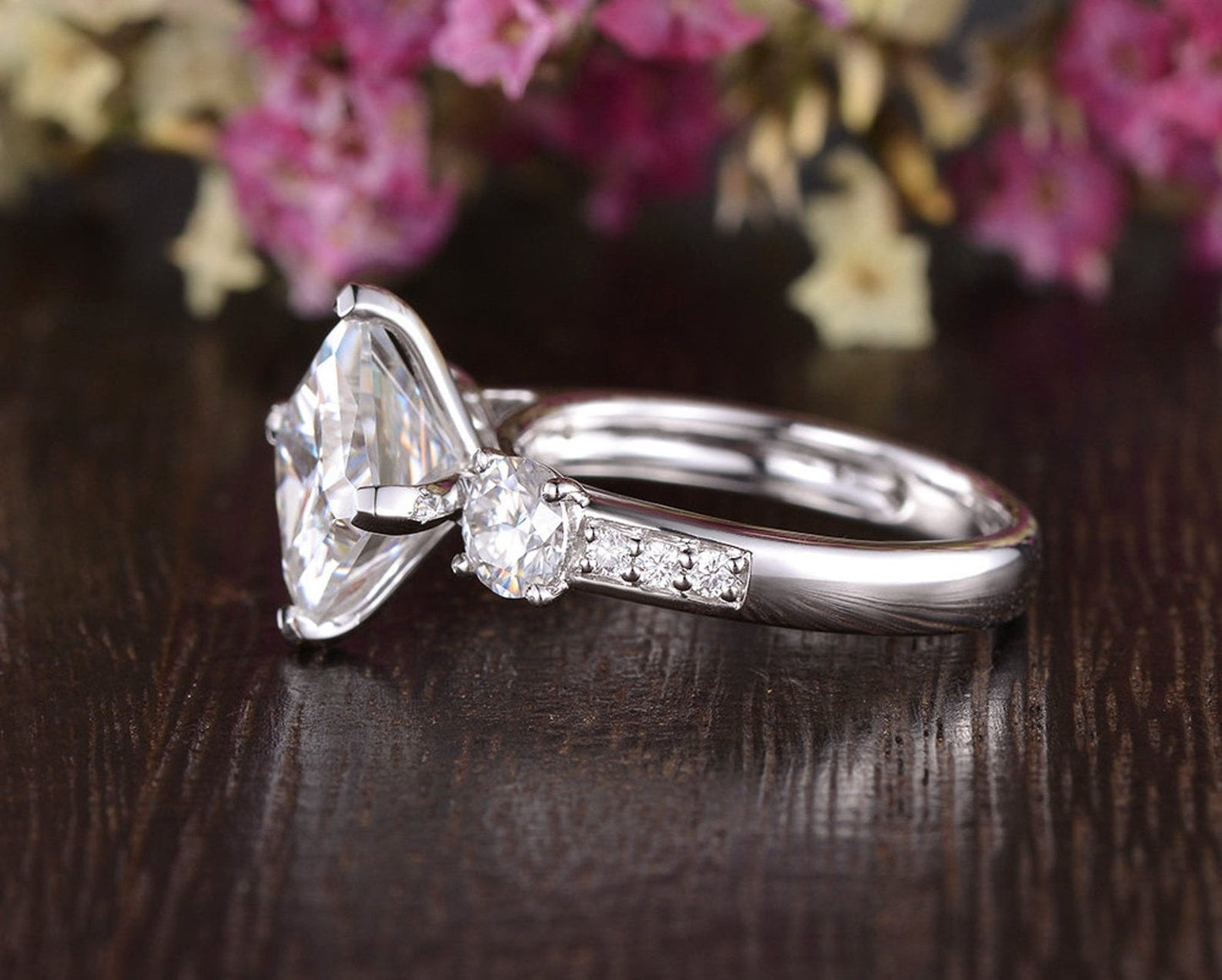 2.08 CT Princess Cut Three Stone Moissanite Engagement Ring