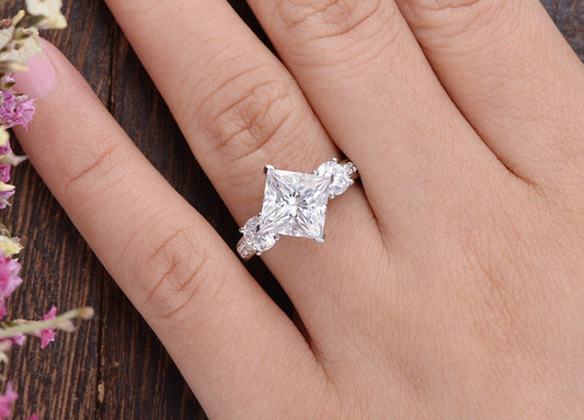 2.08 CT Princess Cut Three Stone Moissanite Engagement Ring