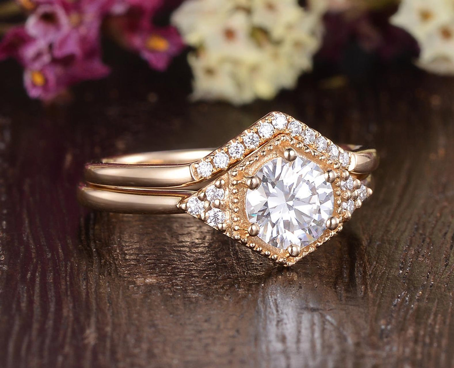 0.75 CT Round Moissanite Bridal Ring Set