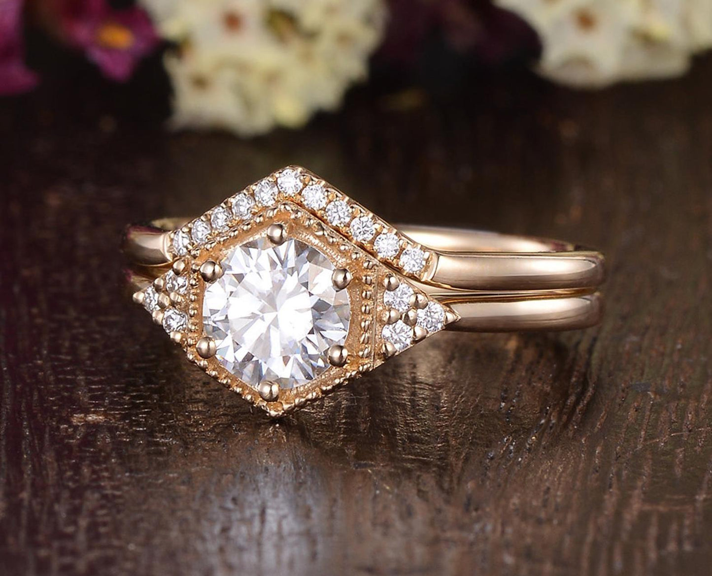 0.75 CT Round Moissanite Bridal Ring Set