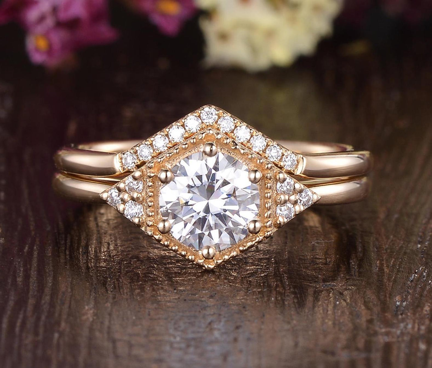0.75 CT Round Moissanite Bridal Ring Set