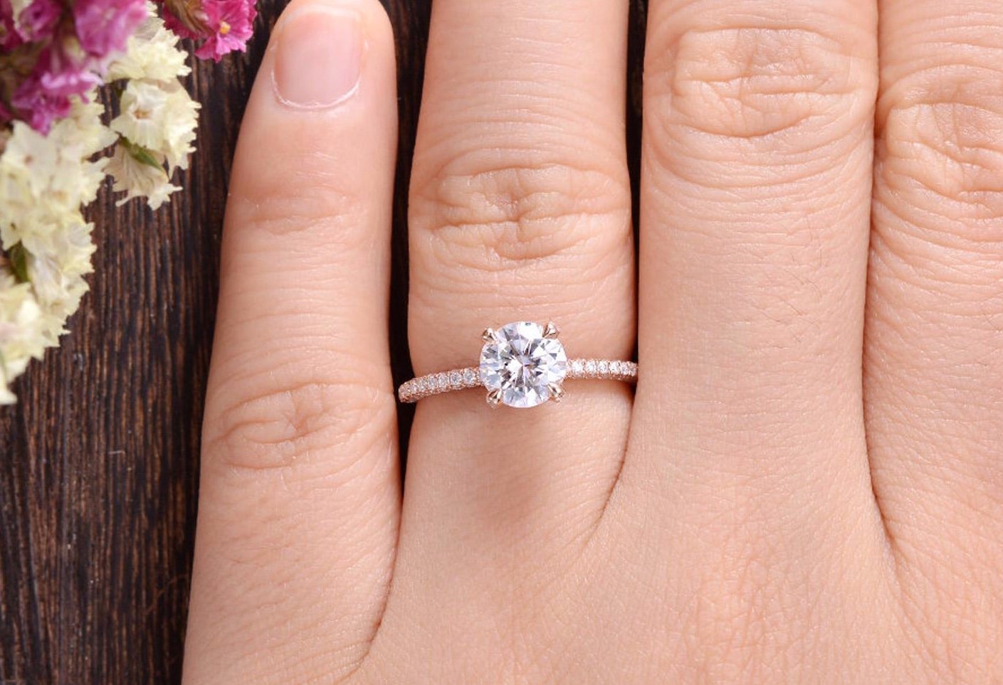 1.60 CT Round Cut Hidden Halo Pave Setting Moissanite Engagement Ring