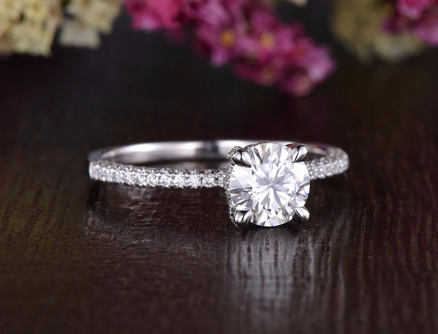 1.60 CT Round Cut Hidden Halo Pave Setting Moissanite Engagement Ring