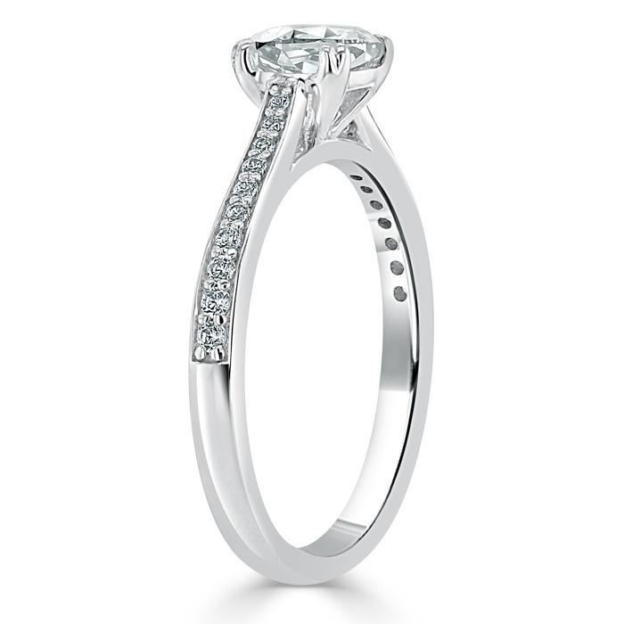 1.0 CT Cushion Cut Solitaire Channel Pave Moissanite Engagement Ring