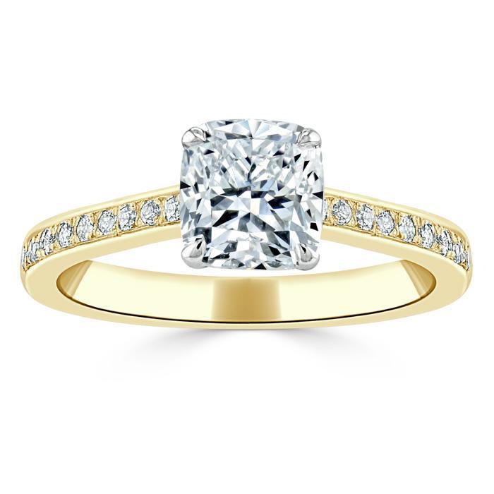 1.0 CT Cushion Cut Solitaire Channel Pave Moissanite Engagement Ring