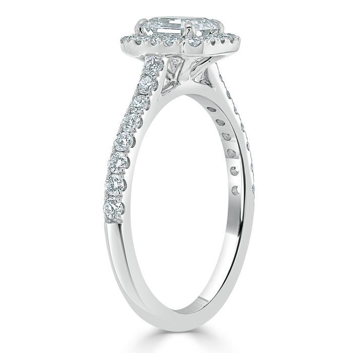 1.0 CT Asscher Cut Halo Pave Moissanite Engagement Ring